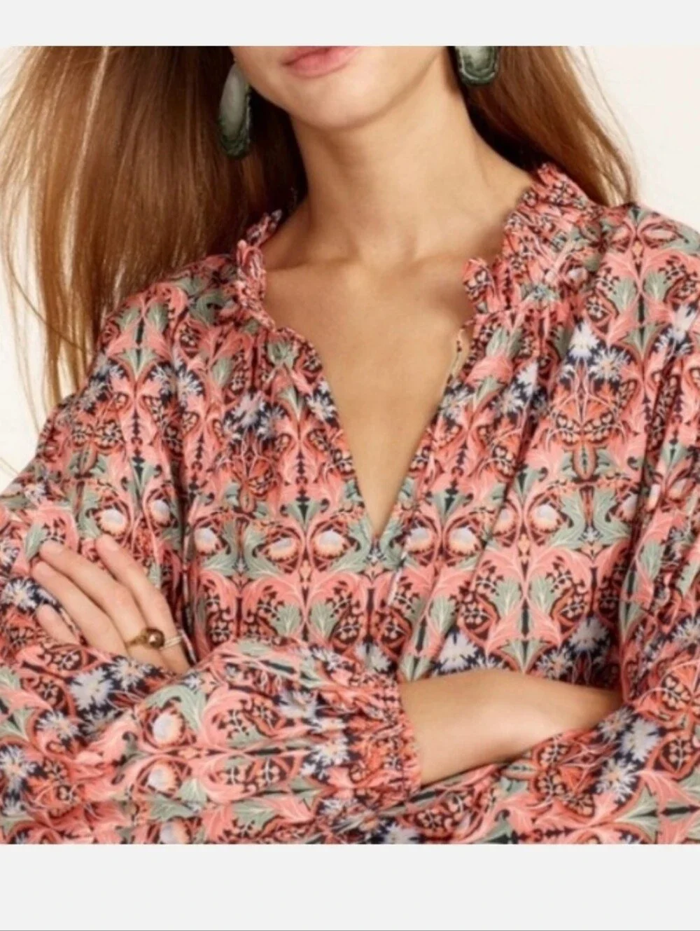 J. CREW May Nouveau Liberty London Fabric Ruffle Neck Scallop Sleeve Top Cotton